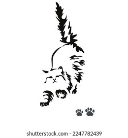 Vector drawing long  haired cat  Stretching angora cat  Image an animal in the style gestalt design