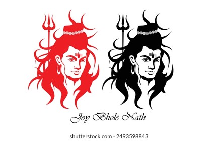 Vector drawing of Lord Shiva, Hinduism God Shiva illustration, Vector Sketch of Silhouetes Black or Red