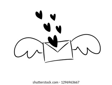 Vector drawing love letter with wing. 