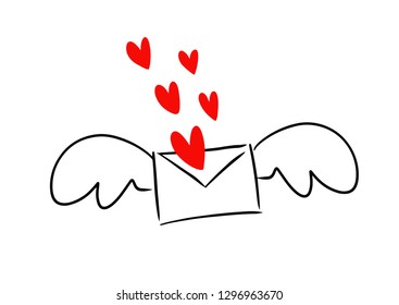 Vector drawing love letter with wing. 