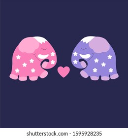 Vector drawing of lovers elephants. Decorative element for design.