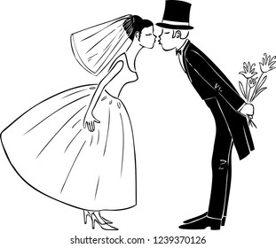Vector drawing of loving newlyweds