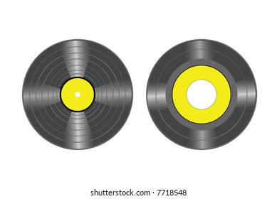 vector drawing of LP and 45 vinyl records disc. These drawings are editable so you can customize the labels