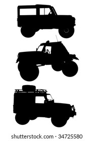 Vector drawing machines to ride on the road. Silhouettes on a white background