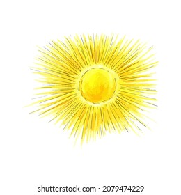 Vector drawing made with colored pencils Sun on a white background