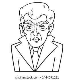 Vector drawing of a mafia boss with parker. gangster, black and white, outline, comic, doodle, sketch, face.