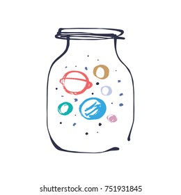 
Vector, drawing, magic, glass jar, vessel, elements for design, children's illustration, print, poster, postcard, symbols, set, congratulation, gift, fantasy, hand drawn, Saturn, space, planets.