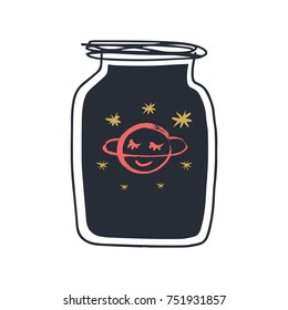 

Vector, drawing, magic, glass jar, vessel, elements for design, children's illustration, print, poster, postcard, symbols, set, congratulation, gift, fantasy, hand drawn, Saturn, space, planet.