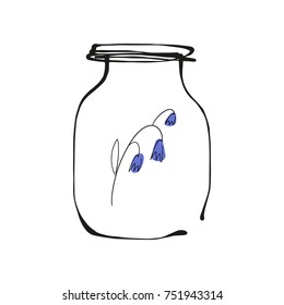 Vector, Drawing, Magic, Glass Jar, Vessel, Elements For Design, Children's Illustration, Print, Poster, Postcard, Symbols, Set, Congratulation, Gift, Funny, Bell Flower, Organic, Shop.