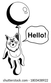 Vector drawing of Maine Coon cat on a balloon