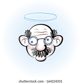 Vector drawing of male face which mustache and glasses.
