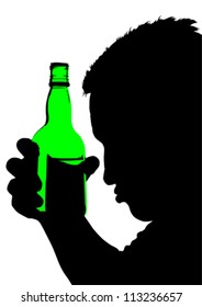 Dibujo vectorial de un hombre con una botella de whisky