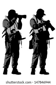Vector drawing man with a camera. Property release is attached to the file