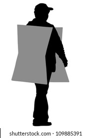 Dibujo vectorial de un hombre con un cartel de cartón