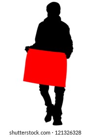Vector drawing of a man with a cardboard banner