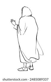 Vector drawing. The man in the coat. Back view