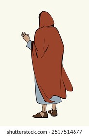 Vector drawing. The man in the coat. Back view