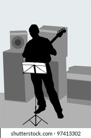 Vector drawing of a man with an electric bass guitar