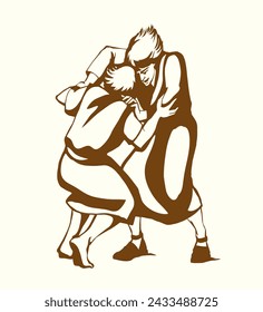 Vector drawing. Man fight with Angel