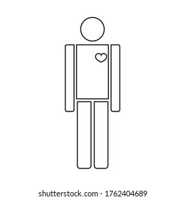 Vector drawing of man with a heart, contour color black