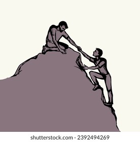 Vector drawing. Man helps his friend