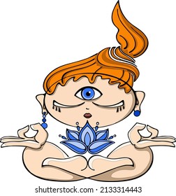 vector drawing, a man in the lotus position, with folded hands - this is wise knowledge, yoga