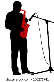 Vector drawing of a man with saxophone on stage