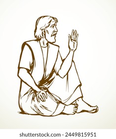 Vector drawing. Man sitting on the ground