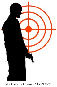 Vector drawing of a man in a suit with a gun