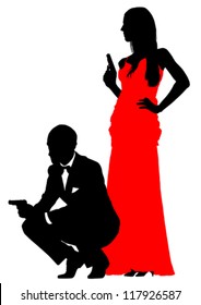 Vector drawing of a man in a suit with a gun