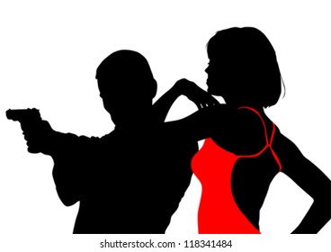 Vector drawing of a man in a suit with a gun