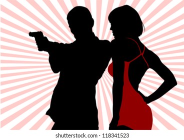 Dibujo vectorial de un hombre con un traje y una pistola