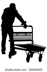 Vector drawing of a man with a trolley