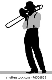 Vector drawing of a man with trumpet on stage