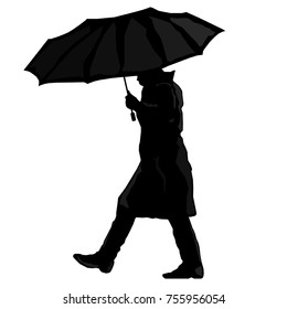 Vector drawing of a man under an umbrella