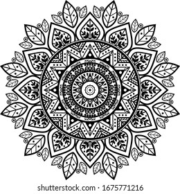 Dibujo vectorial de una mandala aislada en un fondo blanco. Elementos decorativos circulares a mano.