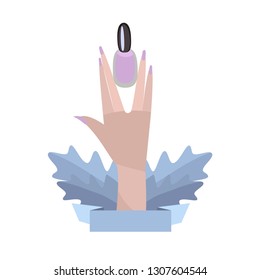 
Vector drawing with manicure symbols and nail polishes in cartoon style. Modern design for the beauty industry.