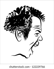 Vector drawing of the man's head which spitefully shouts.
