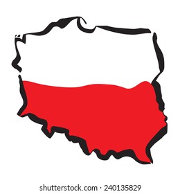 Vector drawing map of Poland. Black contour and illustration. Outline map of european country.