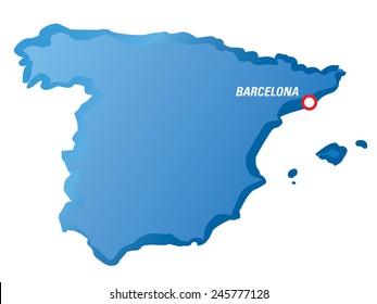 Vector drawing map of Spain and Barcelona.