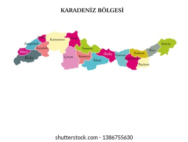 Vector Drawing Of The Map Of Turkey, Black Sea Region

