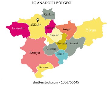 Vector Drawing Of The Map Of Turkey, Central Anatolia

