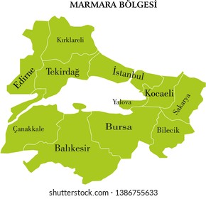 Vector drawing of the map of Turkey, Marmara Region

