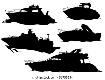 Vector drawing of marine boats. Silhouettes on white background
