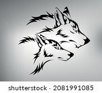 vector drawing of a married couple of wolves. sketch tribal tattoo wolf and she-wolf.