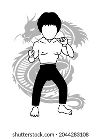 dibujo vectorial de un maestro de artes marciales en una película