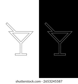 Vector drawing martini glass, dotted line color black and white flat style 