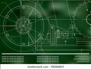 Vector drawing. Mechanical drawings. Engineering  background. Green. Points