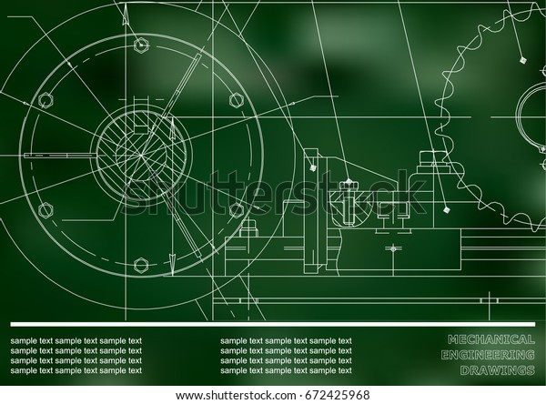 Vector drawing. Mechanical drawings. Engineering \
background. Green