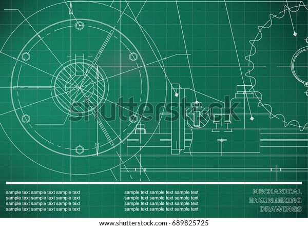 Vector drawing. Mechanical drawings. Engineering \
background. Light green.\
Grid